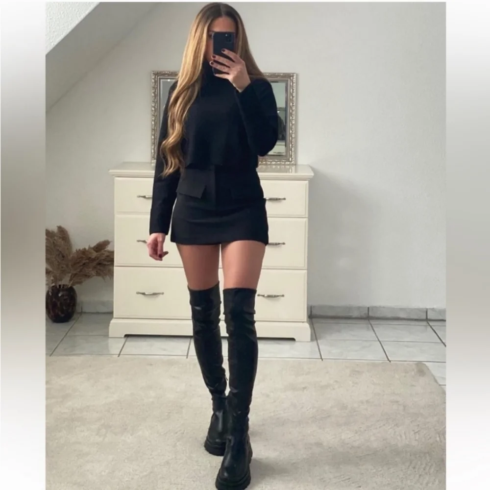 NWT Zara Black over the knee boots flat low heel black size 10/41